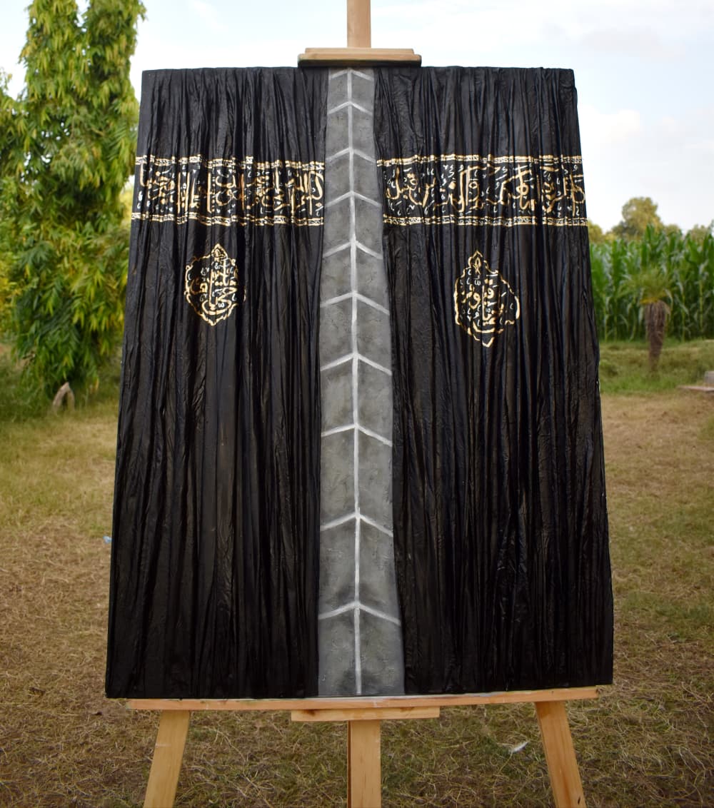 Pile of golden and green handmade decorative pieces